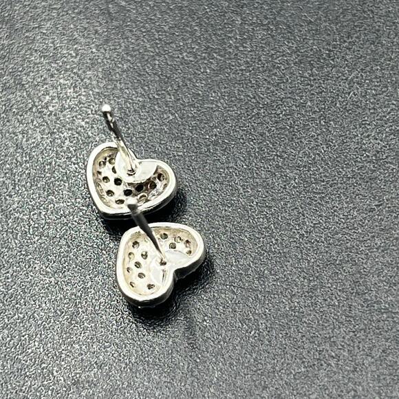 Disney Signed 14K White Gold Micro Pave Diamond Puff Heart Stud Earrings - Picture 3 of 14